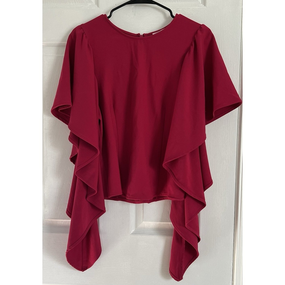 Leith Dark Pink Flutter Sleeve Blouse Size M Feminine Chic‎ Flowy Date Night Top - Picture 2 of 7